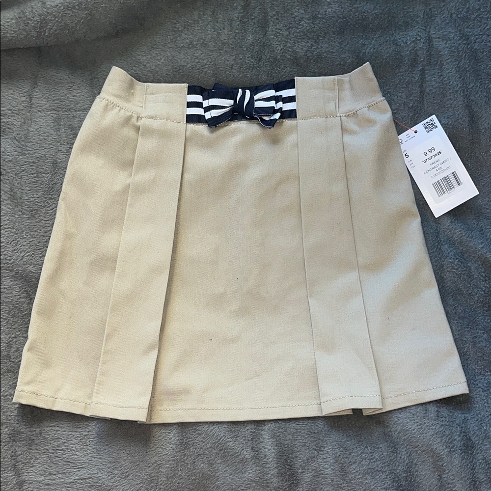 French Toast Beige Skirt with Navy Bow